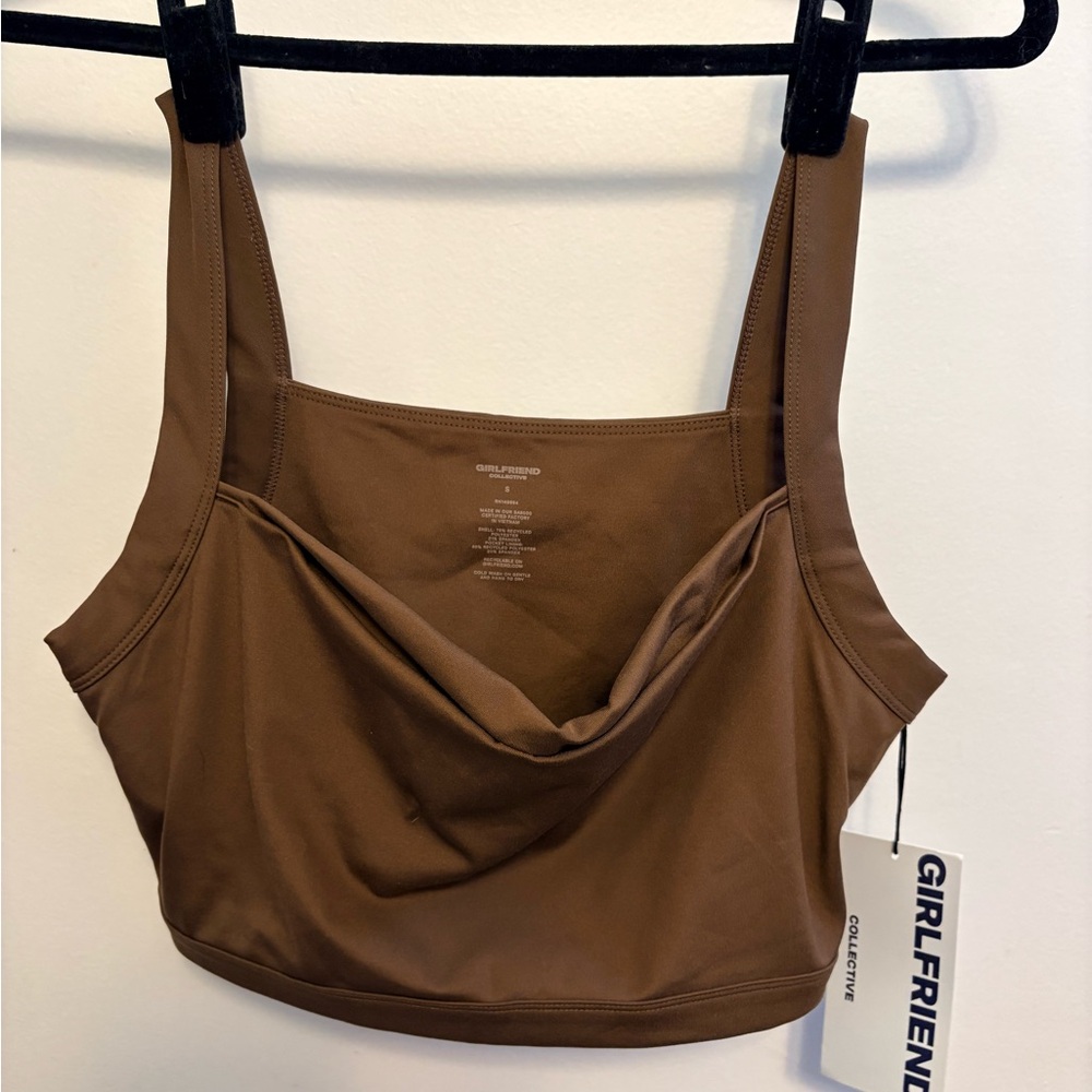 NWT Girlfriend Collective Café Julia Cowl Neck Bra in Brown